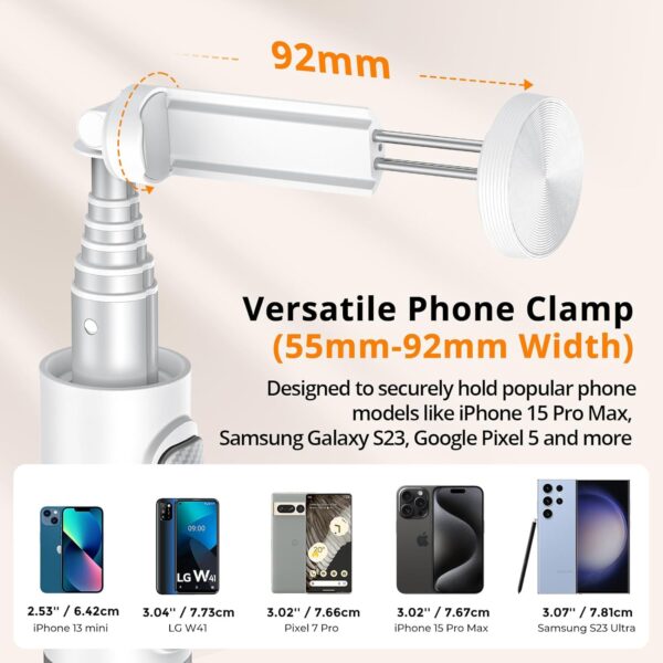 ATUMTEK 62" Selfie Stick Tripod, Extendable Aluminum Tripod with Rechargeable Bluetooth Remote, Compatible with iPhone and Android Smartphones, Perfect for Travel, Vlog, Video and Photo, White - Image 8