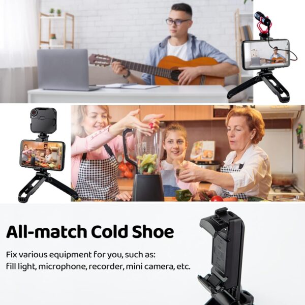 Phone Tripod Mini Tripod Tabletop Small Tripod Desktop Stand Compact Vlog Travel Selfie Stick Handle Grip for iPhone 13, Samsung Smartphone - Image 5