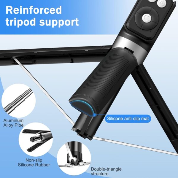Selfie Stick Tripod with Fill Light, Phone Selfie Stick ，Durable Stainless Steel Design, Bluetooth Remote Control, and Stable Three-Legged Support for Live Broadcasts, Video Shooting (Black) - Image 4
