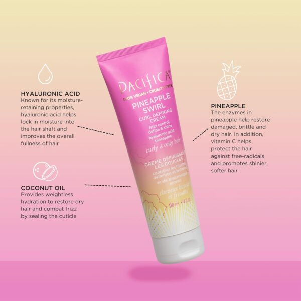 Pacifica Pineapple Swirl Curl Defining Cream for Curly Hair 4 oz – Frizz Control & Curl Enhancer Styling Cream for Curly & Wavy Hair Coconut Oil & Hyaluronic Acid Defines & Adds Bounce Without Crunch - Image 7