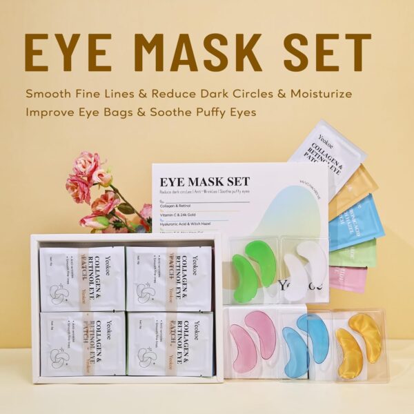 Under Eye Patches for Dark Circles,Eye Mask for Puffy Eyes With Collagen,Retinol,Vitmin C,Hyaluronic Acid and Niacinamide Face Masks Skincare Spa Gifts for Woman 20Pairs - Image 2