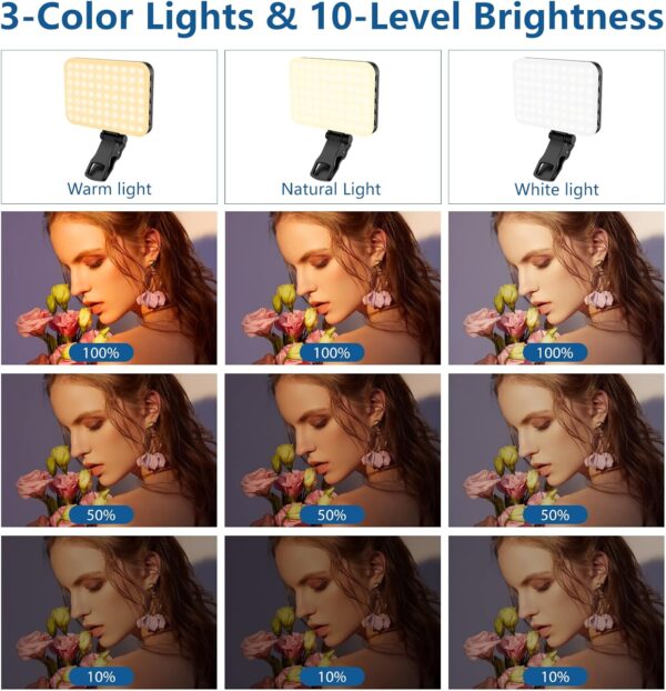 60 LED Portable Selfie Light Video Conference Lighting with Clip & Camera Tripod Adapter Rechargeable 2200mAh CRI 97+, 3 Light Modes for Phone iPhone Webcam Laptop Photo Makeup - Image 3