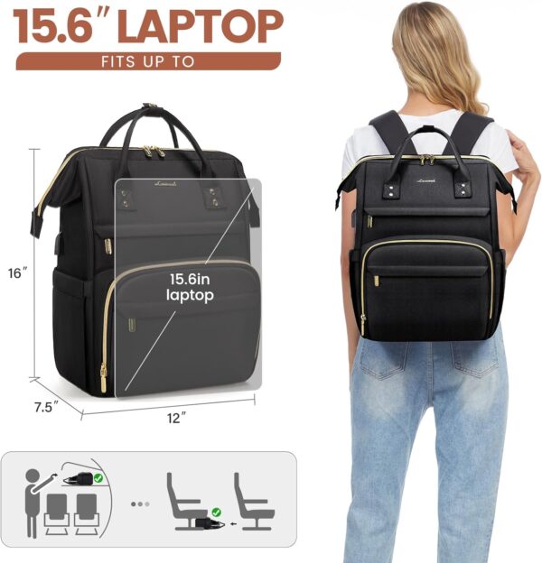 LOVEVOOK Laptop Backpack,15.6 Inch Professional Womens Purse Computer Bag Nurse Teacher Backpack,Waterproof College Work Bags Carry on Travel Back Pack with USB Port,Black - Image 5