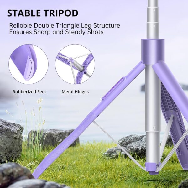ATUMTEK 60" Selfie Stick Tripod, All-in-One Extendable Phone Tripod with Bluetooth Remote, Storage Bag Included, for iPhone and Android Phone Selfie, Video Recording, Vlogging, Live Streaming, Purple - Image 3