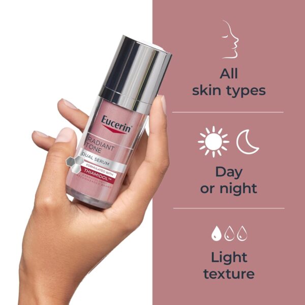 Eucerin Radiant Tone Dual Serum Dark Spot Corrector, Dark Spot Serum with Thiamidol and Hyaluronic Acid, Helps Visibly Reduce the Look of Persistent Dark Spots, 1 Fl Oz Bottle - Image 7