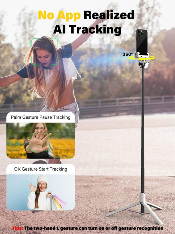 Smartphone Gimbal Stabilizer, Smart Face Tracking Tripod Without APP - 4 in 1 Cellphone Gimbal Stabilizer for iPhone&Android Extended 108cm Rod with RGB Fill Light, AOCHUAN M2PRO White - Image 2