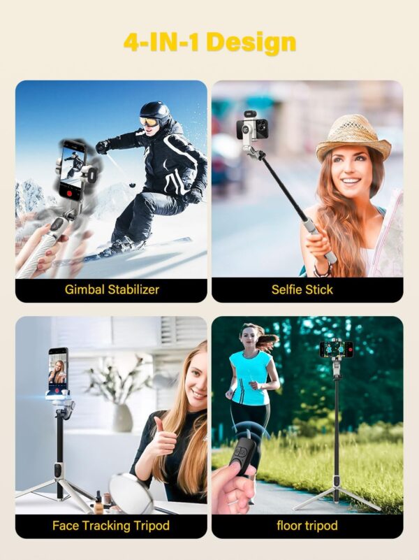 Smartphone Gimbal Stabilizer, Smart Face Tracking Tripod Without APP - 4 in 1 Cellphone Gimbal Stabilizer for iPhone&Android Extended 108cm Rod with RGB Fill Light, AOCHUAN M2PRO White - Image 3