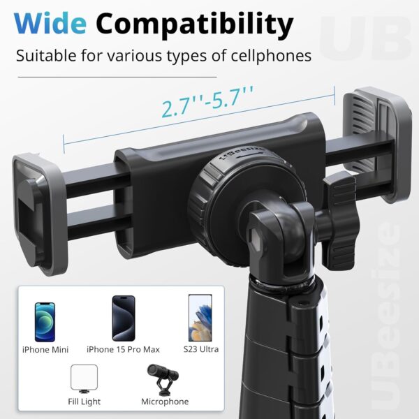 UBeesize 72" Phone Tripod & Selfie Stick, Camera Tripod Stand with Wireless Remote and Phone Holder,Compatible with iPhone Android, Perfect for Selfies/Video Recording/Live Streaming Black - Image 3