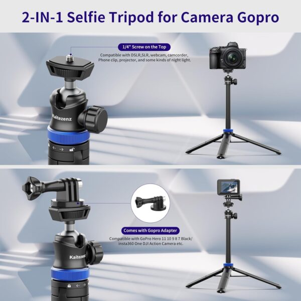 Selfie Stick Tripod for Gopro Camera, 62" Extendable Tripod Stand with 360° Ball Head 1/4" Screw, Portable Lightweight Camera Tripod for GoPro Max Hero 11 10 9 8 7 6 5 DJI OSMO Action Camera - Image 7