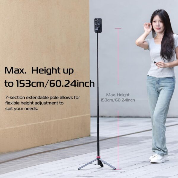 ULANZI 61'' Magnetic Selfie Stick Phone Tripod with Wireless Remote, Extendable Cell Phone Tripod Stand, Compatible with MagSafe, Cellphone Tripod for iPhone 16 15 14 13 12 Series and Android Phones - Image 4