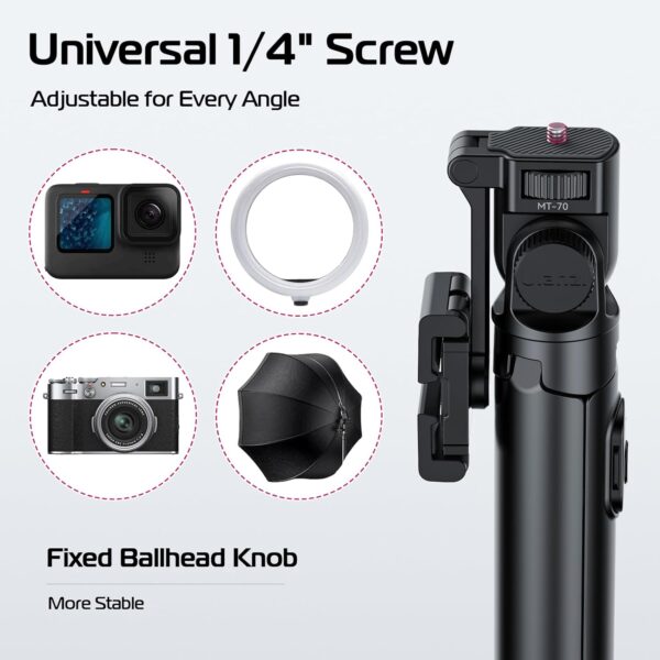 ULANZI MT-70 Extendable Phone Tripod, 63"" Selfie Stick Phone Vlog Tripod Stand with 2 Phone Clip, 360° Rotate Dual Camera Tripod for iPhone Sony Canon GoPro, Lightweight for Travel, Black - Image 7