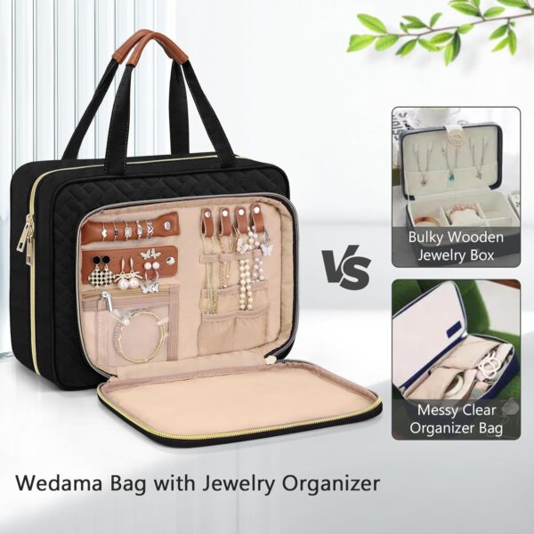 Wedama Toiletry Bag for Women, Hanging Travel Toiletry Bag with Jewelry Organizer Compartment Large Makeup Bag, PVC Waterproof Cosmetic Travel Bag for Travel Business Trips Camping Bathroom, Black - Image 3