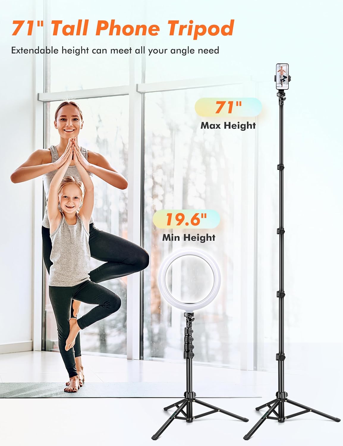 71" Tripod for iPhone, Phone Tripod Selfie Stick with Remote, Cell Phone Tripods & Tall Travel Tripods for Recording Video Selfies Photo, Compatible with iPhone 16 15 14 Pro Max 13 Android - Image 2