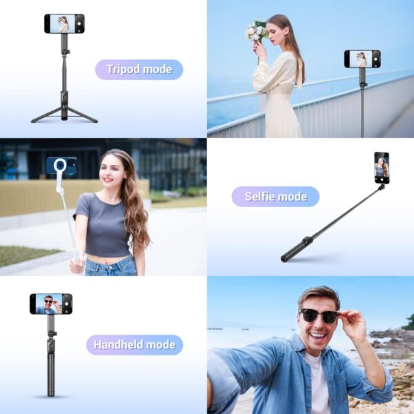 Magnetic Phone Tripod Selfie Stick, 40.9” Extendable Cell Phone Tripod Stand for iPhone 16 15 14 13 12 MagSafe Phone Case with Clamp & Wireless Remote for Selfie Vlogging Video Recording-Black - Image 2