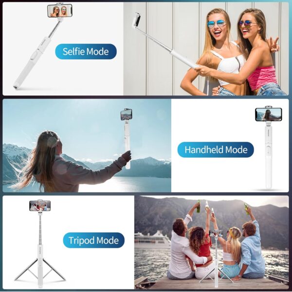 Sensyne 60" Phone Tripod, Lightweight All in One Selfie Stick Integrated with Wireless Remote Compatible with All Cell Phones for Selfie/Video Recording/Photo/Live Stream/Vlog（White） - Image 4