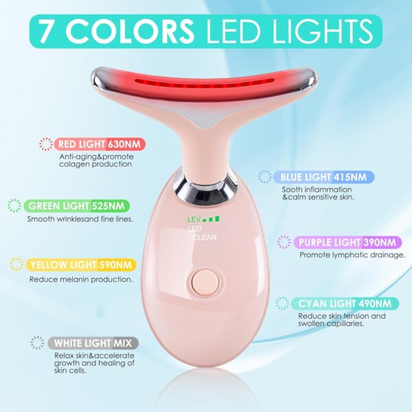 Facial Massager for Face and Neck, Red-Light-Therapy-for-Face and Neck, Face culpting Wand with 7 Color, at-Home Face Tool for Skin Care (Pink) - Image 2