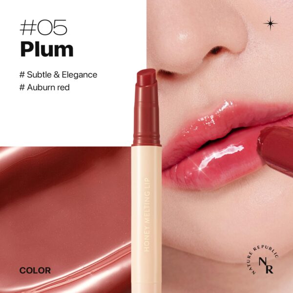 Nature Republic HONEY MELTING LIP (05 PLUM) SOFT LIP STICK, Hydrating jelly Gloss, Moisturizing balms, Sheer tint, Shine & Glowy Finish, korean make up - Image 3