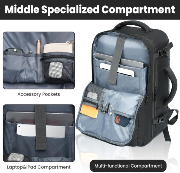 35L Travel Backpack | 180° All-Open Design | Multi-Pockets | Airline Approved Carry on |15.6 inch Laptop Compartment | USB Port |Perfect for Travel Business College Bookbags |Men Women,Black - Image 4
