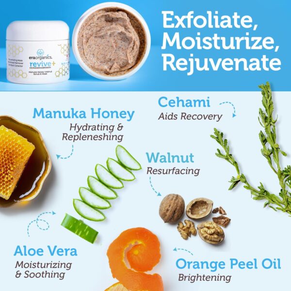 Era Organics Microdermabrasion Facial Scrub & Face Exfoliator - Spa Quality Exfoliating Mask with Manuka Honey Plus Walnut for Blackheads, Buildup, Wrinkles 2oz - Image 2