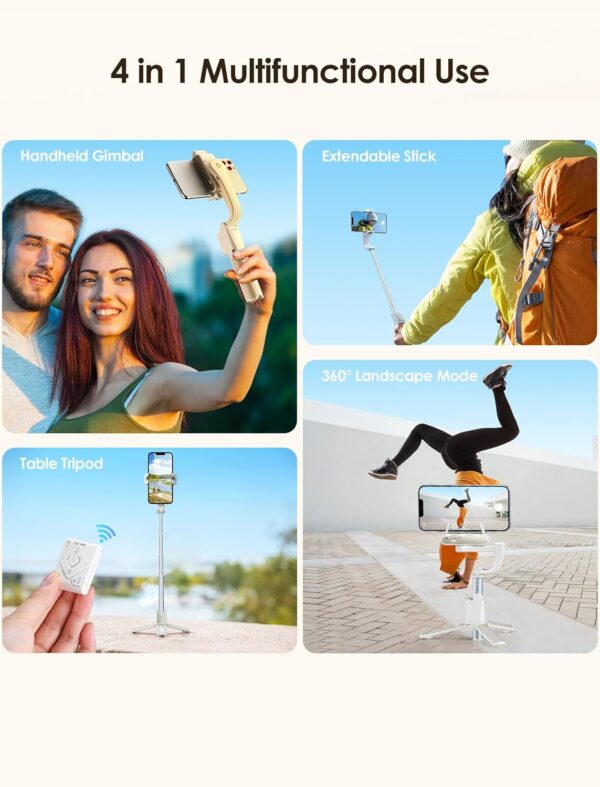 Selfie Stick Gimbal Stabilizer, 1 Axis Face Tracking & 360° Rotation Tripod with Wireless Remote, 4 in 1 Portable Tripod w/Extendable Stick for iPhone 14/Android Video Recording hohem iSteady Q - Image 8