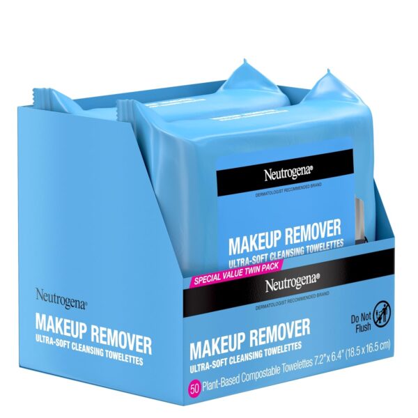 Neutrogena Makeup Remover Wipes, Daily Facial Cleanser Towelettes, Gently Cleanse and Remove Oil & Makeup, Alcohol-Free Makeup Wipes, 2 x 25 ct - Image 9