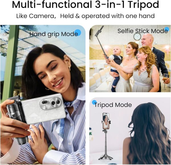 Mini Selfie Stick Tripod with Detachable Remote, 3 in 1 Portable Phone Handle Grip with 2 Cold Shoes, Short Phone Tripod for Vlog Livestreaming Photography(Black) - Image 2