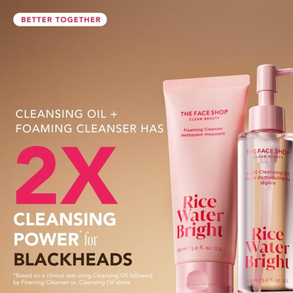The Face Shop Rice Water Bright Double Cleansing Duo Set with Ceramide, Korean Skin Care, Gentle Face Wash & Pore Control Cleansing Oil, Hydrating, Moisturizing, Vegan Facial Cleanser, Makeup Remover - Image 4