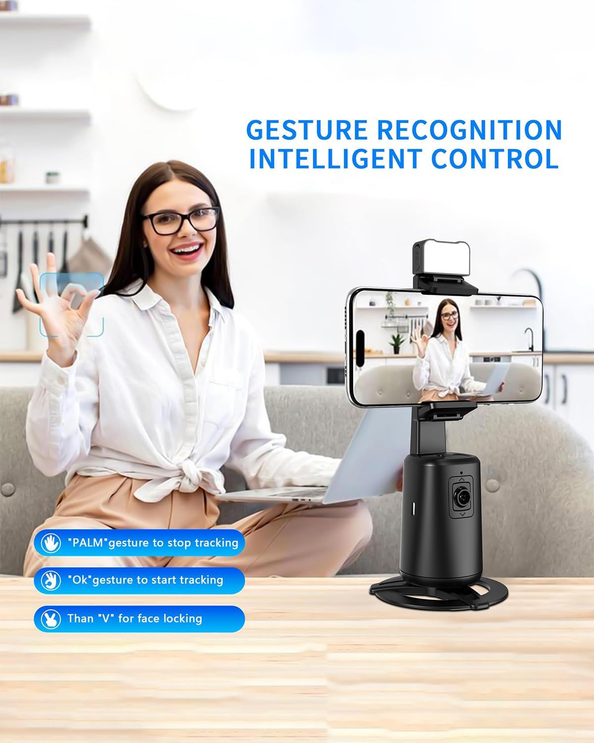 Auto Face Tracking Tripod 360° Rotation, 67" Tripod for iPhone Selfie Stick,Phone Tripod Stand Holder with Remote Gesture Control,No App, for Live Video Tiktok Live Vlog Streaming Video - Image 5