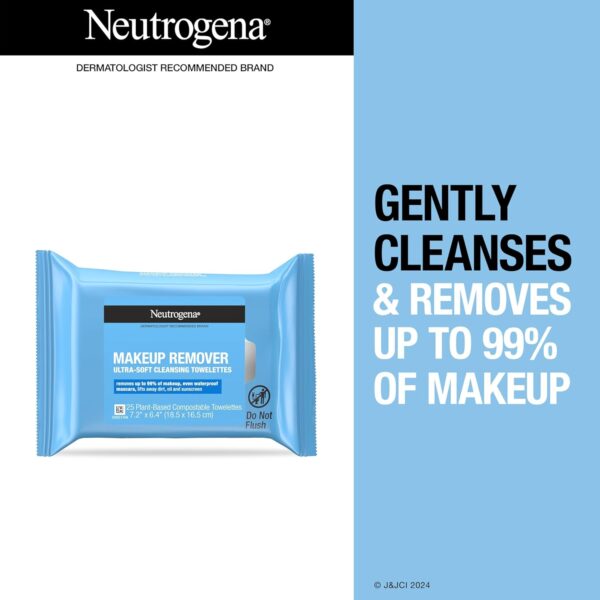 Neutrogena Makeup Remover Wipes, Daily Facial Cleanser Towelettes, Gently Cleanse and Remove Oil & Makeup, Alcohol-Free Makeup Wipes, 2 x 25 ct - Image 3
