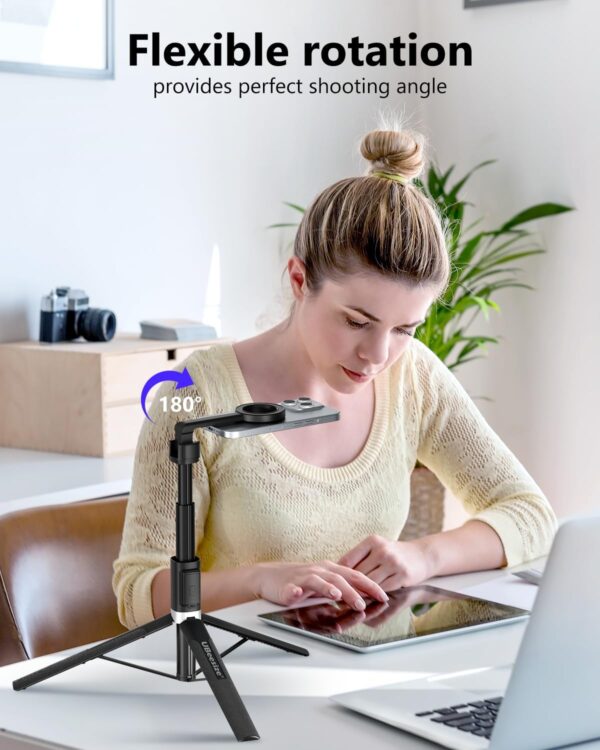 UBeesize Magnetic Tripod for iPhone with Remote, 64’’ Extendable Phone Stand for Video Recording/Vlogging, N52 Strong Holder for iPhone 12-15/Android, Portable Travel Selfie Stick Tripod(Black) - Image 5