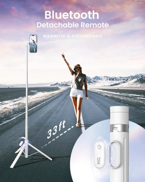 66” Phone Tripod, Auto Open Selfie Stick for iPhone, Portable Travel Cell Phone Tripod Stand for iPhone 16 Pro Max Android, White - Image 7