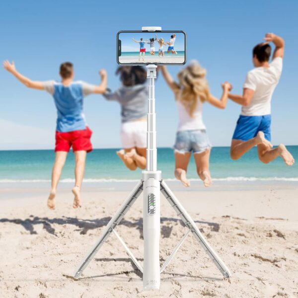 ATUMTEK 51" Selfie Stick Tripod, All in One Extendable Phone Tripod Stand with Bluetooth Remote 360° Rotation for iPhone and Android Phone Selfies, Video Recording, Vlogging, Live Streaming, White - Image 9