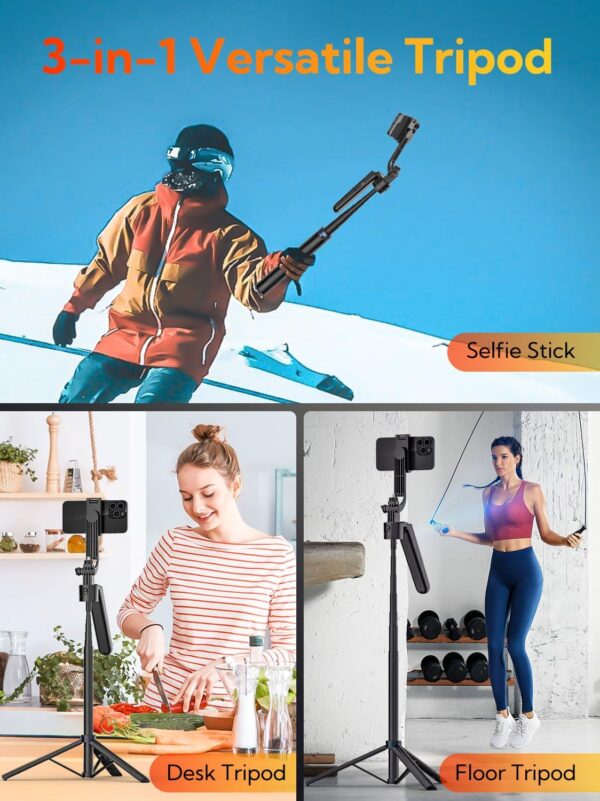 70” Auto Face Tracking Tripod, Extendable 360° Rotation Phone Holder for iPhone and Android, Selfie Stick w/Remote Control and Smart Gesture,Phone Tripod Video Recording for TikTok(UTK-01) - Image 5