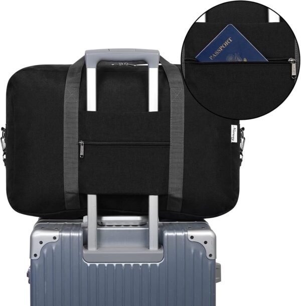 For United Airlines Foldable Carry on Bag 22x14x9 Travel Duffel Bag Packable luggage Duffle for Women and Men 40L (Black (With Shoulder Strap)) - Image 5
