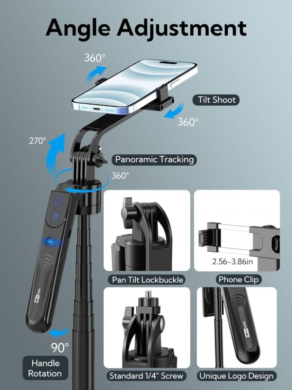 Auto Face Tracking Tripod 360 Rotation,Phone Tripod for iPhone w/Fill Light,Selfie Stick for iPhone w/Remote Control,70” Phone Holder Video Recording for Content Creators TikTok(UTK-02) - Image 8