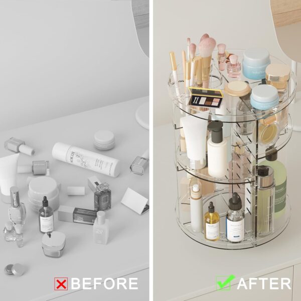 Rotating Makeup Organizer, DIY 8 Adjustable Layers Spinning Skincare Organizer, Cosmetic Display Case with Brush Holder Perfume Tray, Multi-Function Storage Carousel for Vanity Bathroom Countertop - Image 5