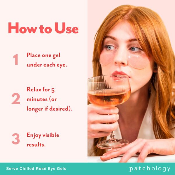 Patchology Serve Chilled Rosé Hydrating Under Eye Patches – Hyaluronic Acid & Antioxidant-Infused Eye Masks to Reduce Dark Circles, Puffiness & Fine Lines - Ideal Skincare Essentials (5 Pairs) - Image 5