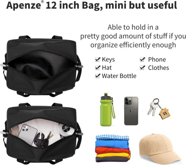 Small Gym Bag Carry On Bag - 12 in Mini Duffle Bag Lightweight for Overnight Travel（Black） - Image 4