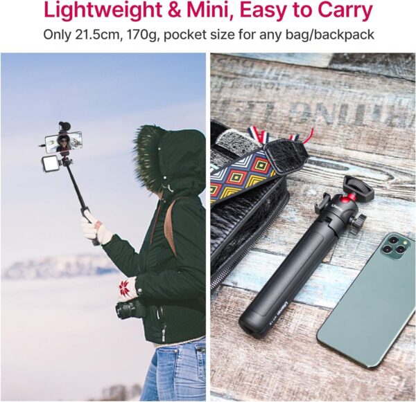 MT-16 Extendable Mini Camera Tripod, 4 Levels Adjustment 360° Ball Head Cold Shoe Lightweight Portable Vlog Travel Selfie Stick Handle Grip Desktop Webcam Tripod for DSLR Action Camera - Image 6