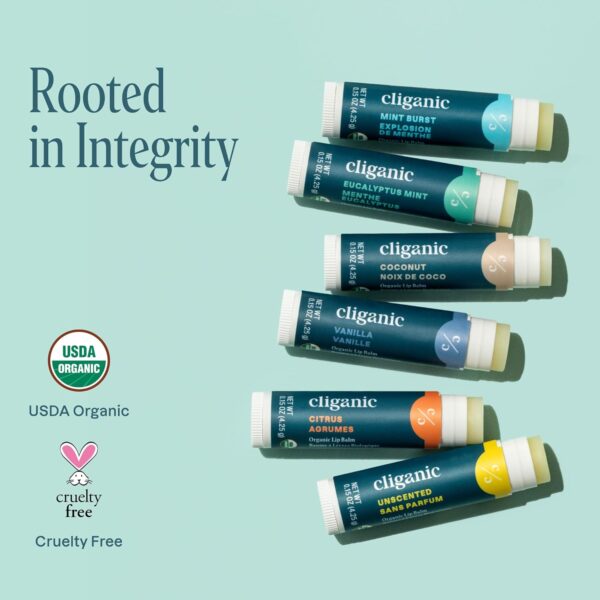 Cliganic USDA Organic Lip Balm Set - 6 Flavors - 100% Natural Moisturizer for Cracked & Dry Lips (Packaging May Vary) - Image 7