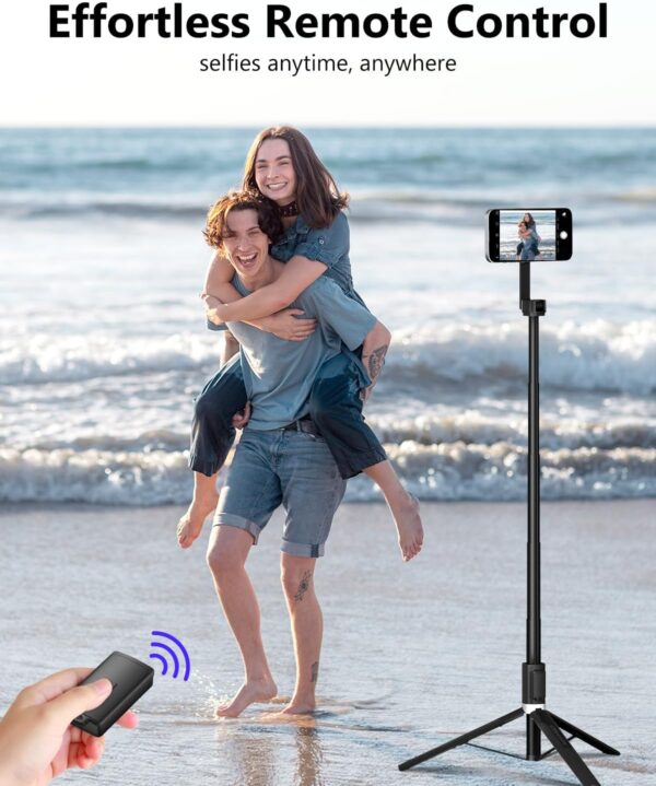 UBeesize Magnetic Tripod for iPhone with Remote, 64’’ Extendable Phone Stand for Video Recording/Vlogging, N52 Strong Holder for iPhone 12-15/Android, Portable Travel Selfie Stick Tripod(Black) - Image 6