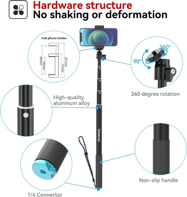 Smatree 86.6 Inch Selfie Telescopic Stick Compatible for GoPro Hero 13/12/11/10/9/8/7,Osmo Action 5 Pro, AKASO EK7000, Insta 360,Extension Pole Compatiable with Compact Cameras and iPhone/Cell Phones - Image 2