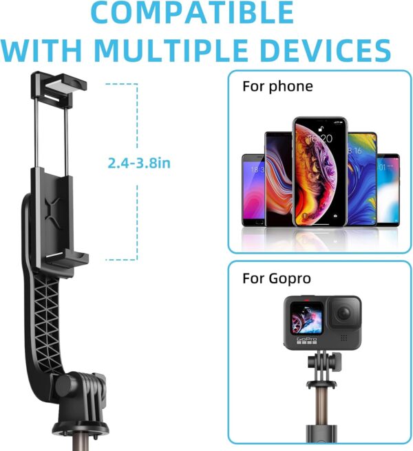 Cell Phone Selfie Stick, Portable Retractable Tripod Holder with Wireless Remote Control, Live Streaming, Video Recording, for Photograph Compatible with iPhone, Android and More - Image 5