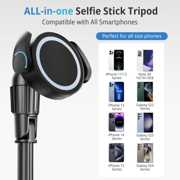 UBeesize 62'' Magnetic Selfie Stick Phone Tripod with Wireless Remote, Extendable Cell Phone Tripod Stand, Compatible with MagSafe, Cellphone Tripod for iPhone 15 14 13 12 Series and Android Phones - Image 6