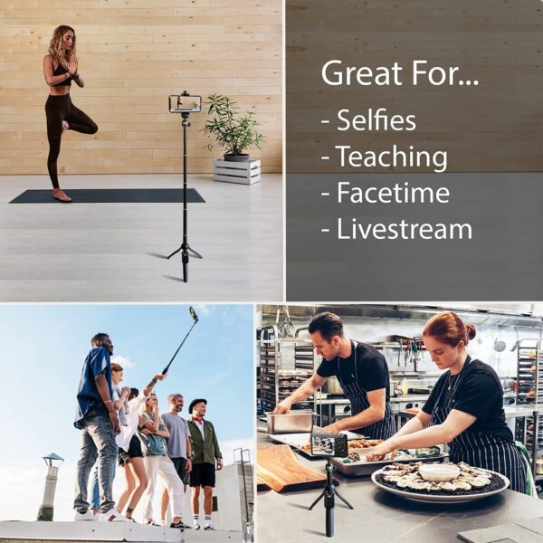 Fugetek 42" Compact Selfie Stick & Tripod, Extendable, Wireless Bluetooth Remote, Lightweight Aluminum, Travel Ready, Compatible with iPhone 14 13 12 Pro Xs Max Xr X 8Plus 7 & Android - Image 2