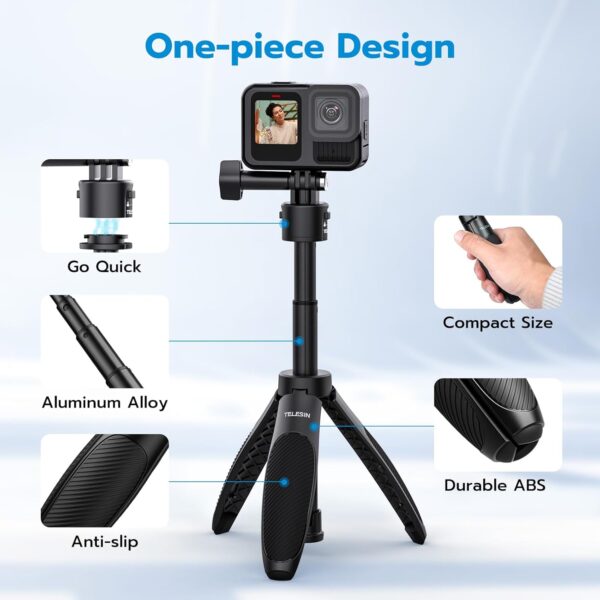 Selfie Stick Tripod for GoPro, Extendable G-Quick Release Portable Vlog Selfie Stick Handle Grip Monopod for GoPro 13 12 11 10 9 8/Insta360/AKASO/DJI Action Camera Accessories Compact Size - Image 5
