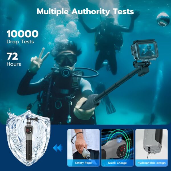 Underwater Bluetooth Selfie Stick for GoPro Hero 13 12 11 10 9 8, 33inch Waterproof Extendable Pole with Remote, 21 Hours Shooting for Diving Surfing Snorkeling, Perfect for Stunning Underwater Shots - Image 5