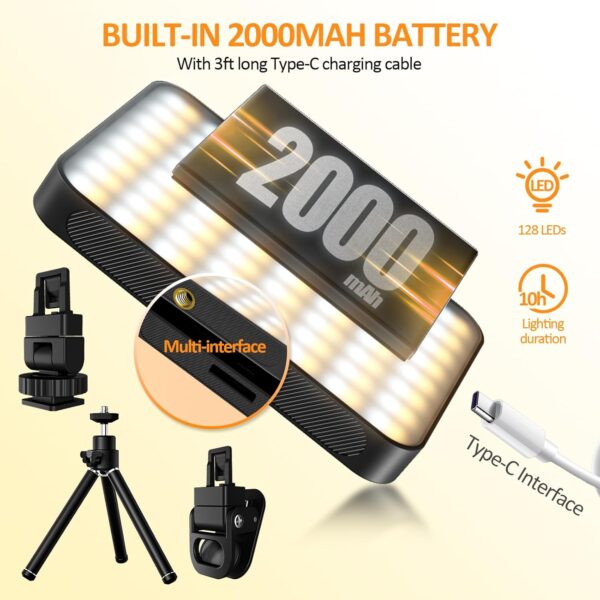 XINBAOHONG Selfie Light, Rechargeable Magnetic Clip Light for Video Conference | 128 LED Portable Light with Universal Compatibility (Phone/Android/Camera/iPad/Laptop) | Makeup, TikTok, Vlog Lighting - Image 4
