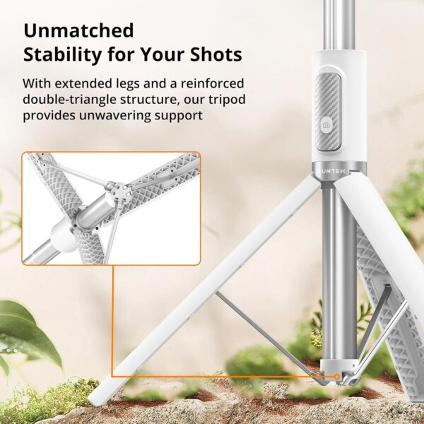 ATUMTEK 62" Selfie Stick Tripod, Extendable Aluminum Tripod with Rechargeable Bluetooth Remote, Compatible with iPhone and Android Smartphones, Perfect for Travel, Vlog, Video and Photo, White - Image 6