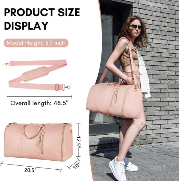 Ytonet Garment Duffle Bags for Travel, Convertible Carry On Garment Bag for Women, Large PU Leather Foldable Travel Bag with Shoe Pouch, 2 in 1 Hanging Suitcase Dress Suit Travel Bags, Pink - Image 3